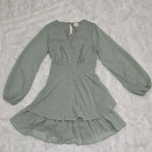 Japna Sage Green Long Sleeve Polka Dot Dress. Size L